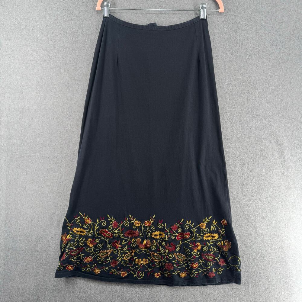 Lip Gloss Y2K 00s Embroidered Boho Maxi Skirt Juniors 7‎ Black Cotton Made India